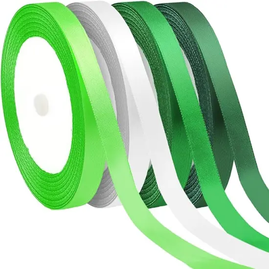 St. Patrick's Day Ribbons, 4 Rolls 100 Yards St. Patrick's Day Ribbons 10mm Wide Green Satin Ribbons for Gift Wrapping and Craft Decoration, White & Green {1}