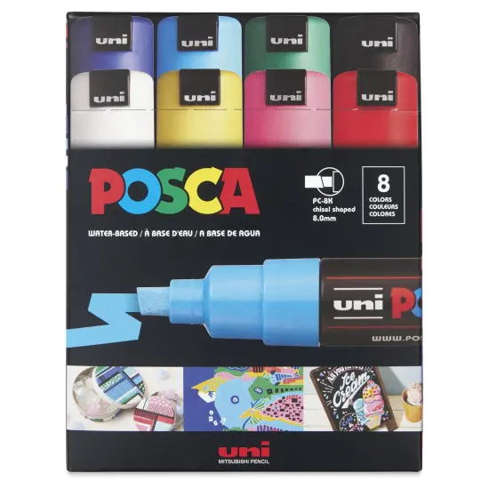 Posca Paint Markers - Set of 8, Classic Colors, Broad Chisel Tip, 8 mm {1}