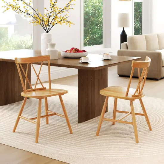 Farmhouse Dining Chair Set of 2, Rubber Wood Frame, Comfortable Seating for Kitchen and Dining Rooms Natural {2}