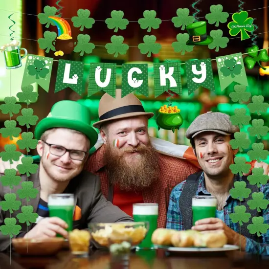 31Pcs St Patricks Day Decorations Pre-Assembled Shamrock Lucky Banner Garlands {2}