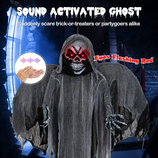 Skeleton Ghost with Flickering Red Eyes and Scary Sounds {6}