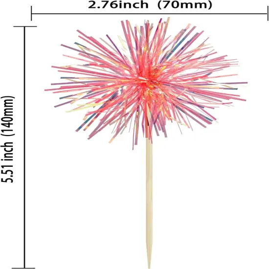 30Pcs Foil Firework Cupcake Toppers Sparkle Tinsel Cake Toppers Tinsel Drink Cake Decoration Cocktail Picks for Birthday Wedding Graduation Party Supplies Laser Orange {2}
