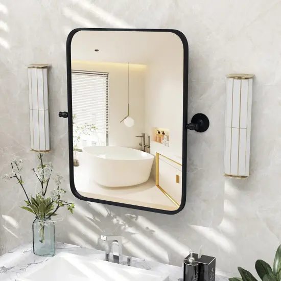 30 x 22 Inch Black Metal Framed Pivot Rectangle Wall-Mounted Mirror {2}