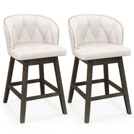 Fabric Upholstered Counter Height Bar Stools, Set of 2 with Padded Seat and Footrest Grey {7}