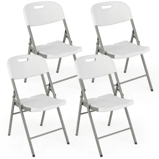 4 Pack Folding Stackable Chairs with Metal Frame and Carrying Handle-White {4}