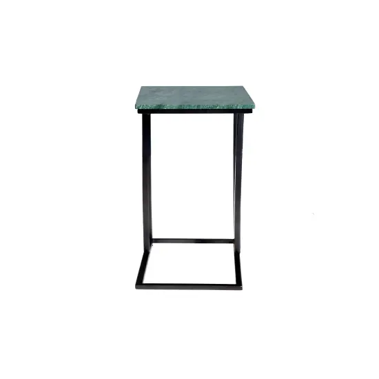Green Marble "C" Table With Grey Metal Frame-24 Inch Height {2}