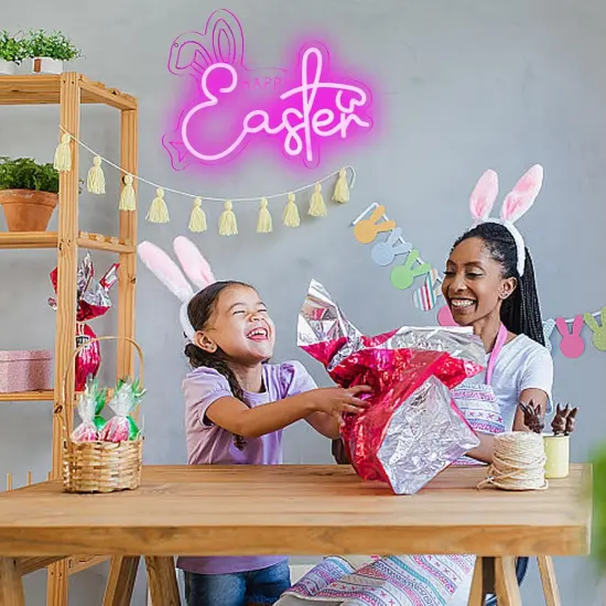 Happy Easter Neon Sign Easter Bunny Neon Light Sign Dimmable LED Signs for Wall Easter Light Up Sign Decoration Easter Rabbit Bunny Neon Wall Sign Decor Gift {4}