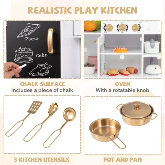 Pretend Play Kitchen for Kids with Real Sounds and Lights-White {6}