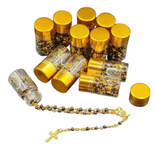 12 Black Beads Rosary Crucifix Cross in Glass Bottle Beaded Baptism Christiening {1}