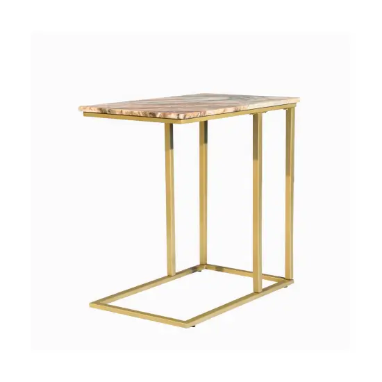 Brown Marble "C" Table With Golden Metal Frame-24" Height {1}