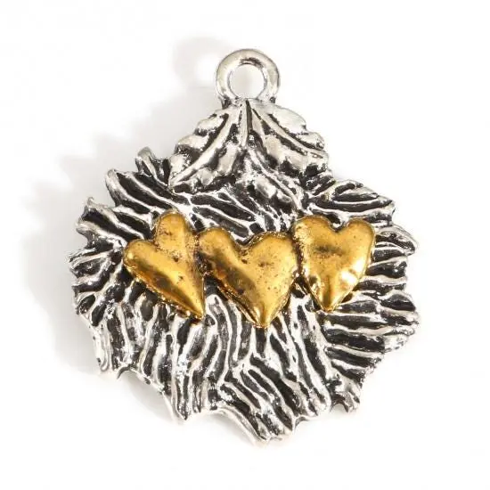 *10* 26x22mm 2 Tone Silver/Gold Heart Leaf Charms {5}
