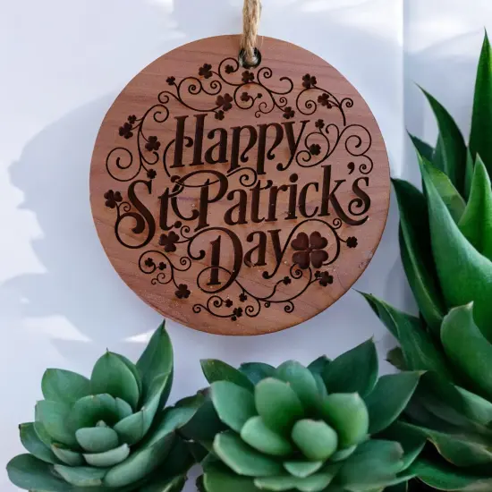 Happy St. Patricks Day - Raw Cedar Ornament 3x3in {5}