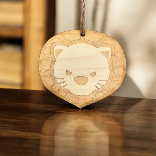 Ornament - Cute Lion - Raw Wood 3x2in {6}
