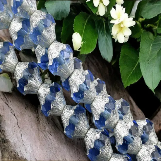 *10* 11x10mm Silver Washed Light Sapphire Turbine Bicone Beads {4}