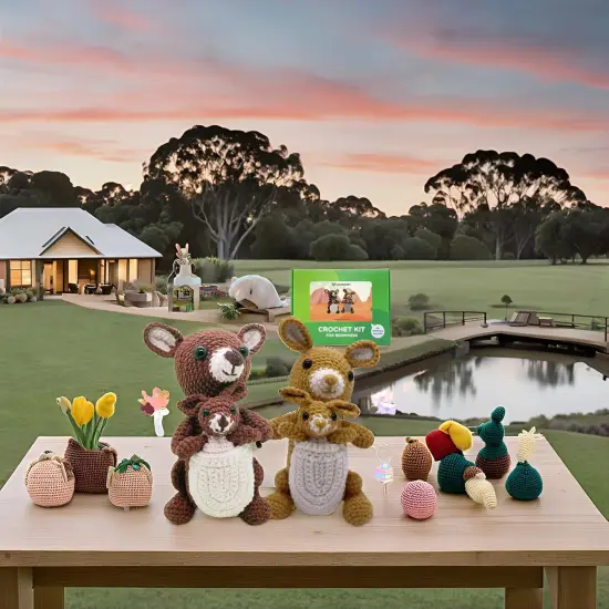 Couple Kangaroos Crochet Kit for Beginners, 2 Pcs Animals Amigurumi Starter Kit {5}