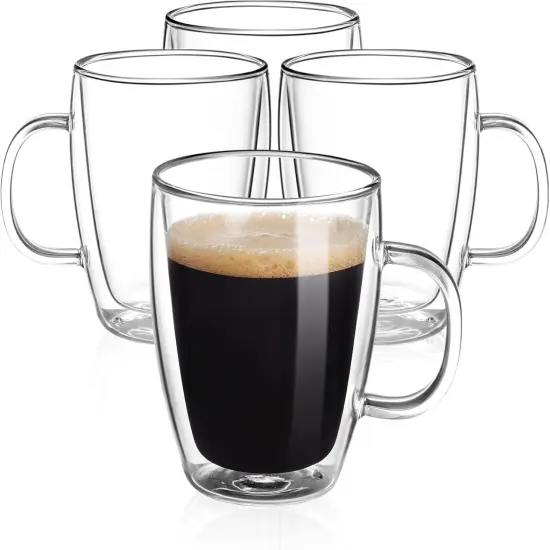 Double Wall Glass Coffee Mugs (4-Pack) - 12 Ounces Clear Glass Coffee Cups {1}