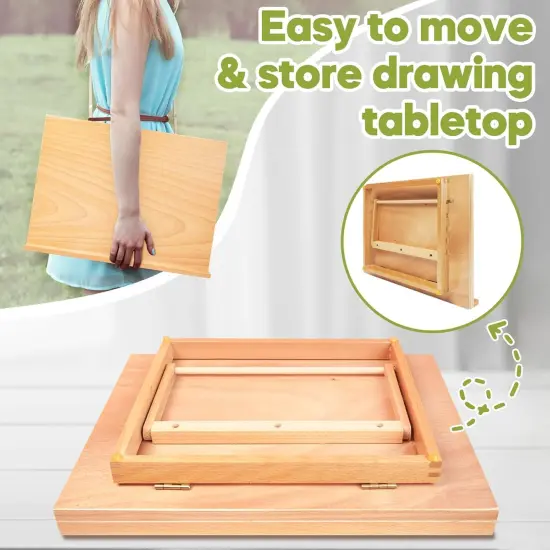 Wooden Tabletop Easel A3 Drawing Board with 5 Adjustable Angles, Smooth Suraface Art Easel for Adults, Artists, Beginners, Students {4}