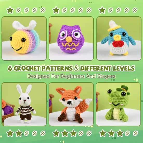 6Pcs Crochet Kit for Beginners, 2025 Upgraded Animal Crochet Kit, DIY Craft for Adults and Kids, All in One Crochet Knitting Kit {4}