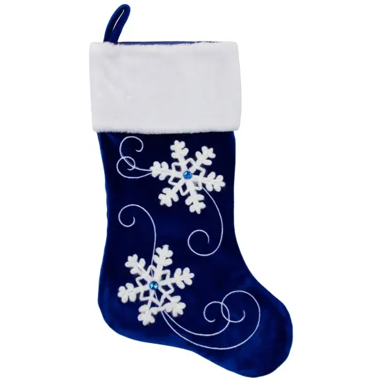 Northlight 20.5-Inch Royal Blue Velvet and White Snowflake Christmas Stocking {3}