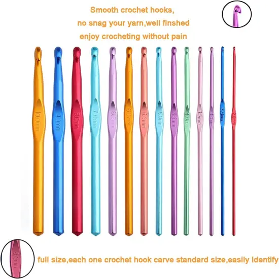 Professional Crochet Kit,9 Crochet Hooks Ergonomic Soft Grip,14 Aluminum Full Crochet Hooks Set with Case Include Crochet Accessories and Supplies {3}