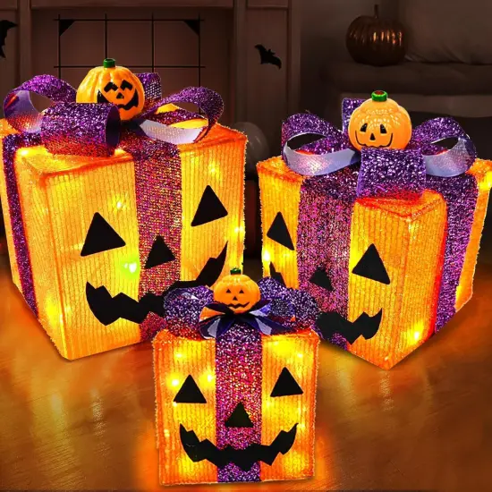 3 Pack Lighted Halloween Pumpkin Decorations {1}