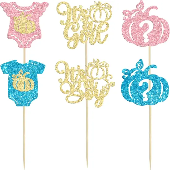 24Pcs Little Pumpkin Cupcake Toppers Glitter Pumpkin Gender Reveal {2}