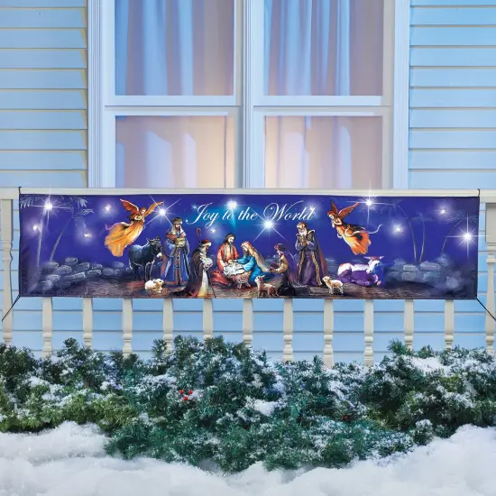 Collections Etc Lighted Nativity Banner Holy Night Decoration {1}