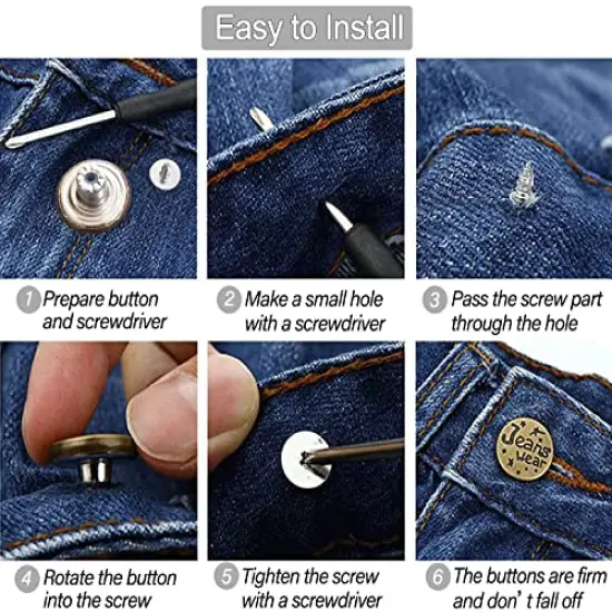 32 Sets Jeans Buttons Replacement, 17 mm and 20mm No-Sew Removable Metal Buttons Replacement Repair Combo Thread Rivets and Screwdrivers in Storage Box, Women and Men's Jeans Clothing Supplies {4}