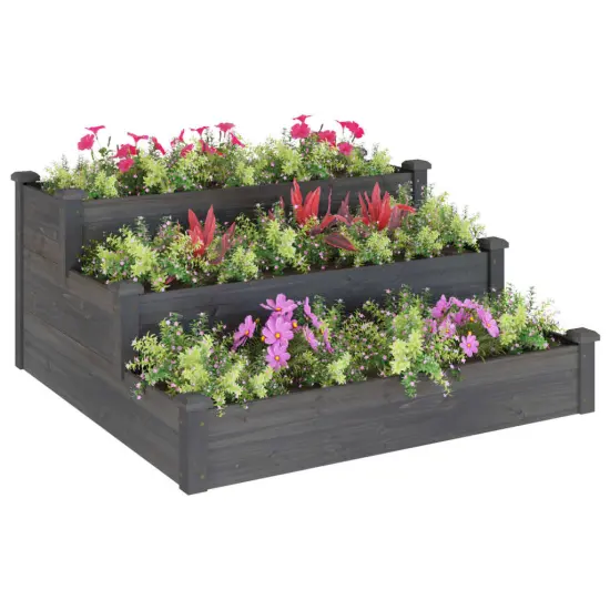 vidaXL Garden Raised Bed Gray 47.2x47.2x22 Solid Wood Fir {3}