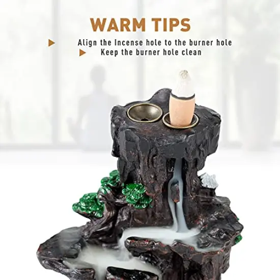 Dual Sided Incense Burner, Resin River Tower Backflow Incense Holder, Cool Aromatherapy Incense Fountain Smoke Mountain Waterfall with 120 Upgraded Incense Cones+30 Incense Sticks {1}