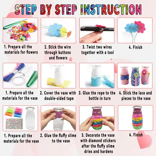 Crafts for Girls Ages 6-10 Make Your Own Flower Bouquet with Buttons and Felt Flowers, Vase Art and Craft for Children - DIY Activity Christmas Birthday Gift for Girls Age 6 7 8 9 10 Year Old {4}