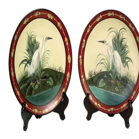 Pair of 10 Inch Diameter Heron Decorative Plates Multicolor {4}