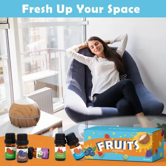 Fruity Fragrance Oil for Candle & Soap Making, Premium Essential Oils 5ml x 10 - Coconut, Strawberry, Mango, Pineapple, Summer Aromatherapy Diffuser Oils Set {5}