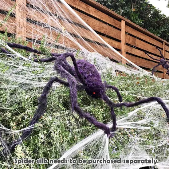 2 Pieces Giant Spiders Halloween Decorations Outdoor Indoor 6.5Ft Extra Large Poseable Fuzzy Black Spider Scray Party Favor Haunt House Home Garden Web Decor {3}
