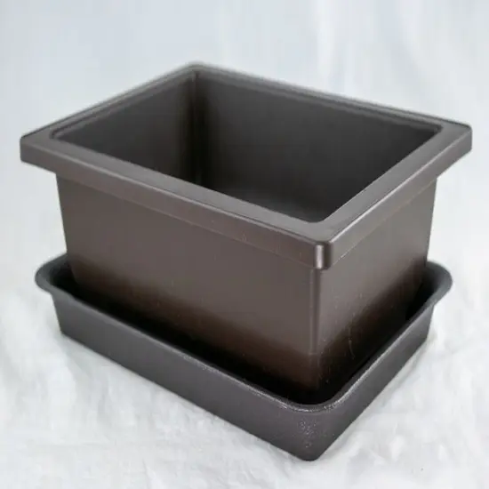 Rectangular Plastic Bonsai Training Pot + Tray Set 10"x 7.5"x 3" - Dark Brown {1}
