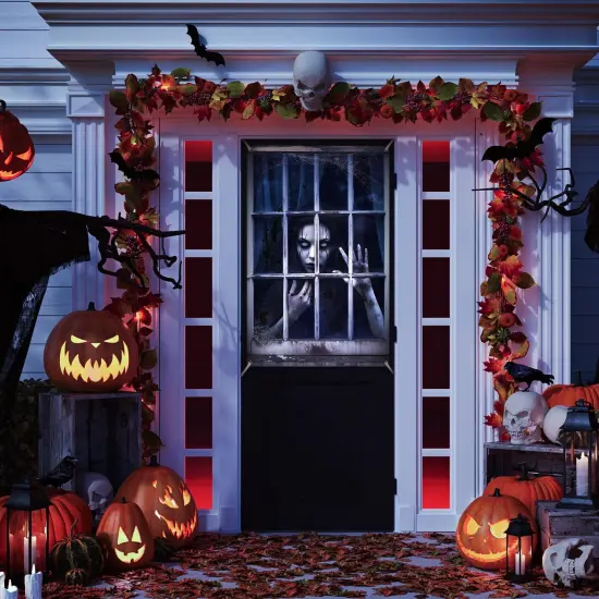 2 Pieces Scary Halloween Curtain Halloween Window Silhouette Decoration Blood Halloween Window Cover Horror Halloween Theme Window Poster for Indoor Outdoor Party Wall Door Decor (Spooky Ghost) {4}