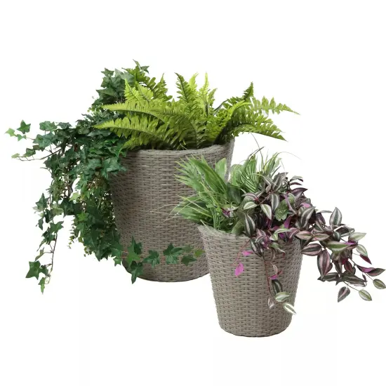 Polyrattan Indoor Round Planter - Gray - 14.5 in, 11.75 in {1}