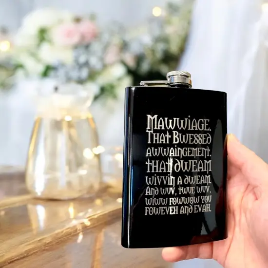 8oz BLACK Mawwiage That Bwessed Awwaingement Flask {2}
