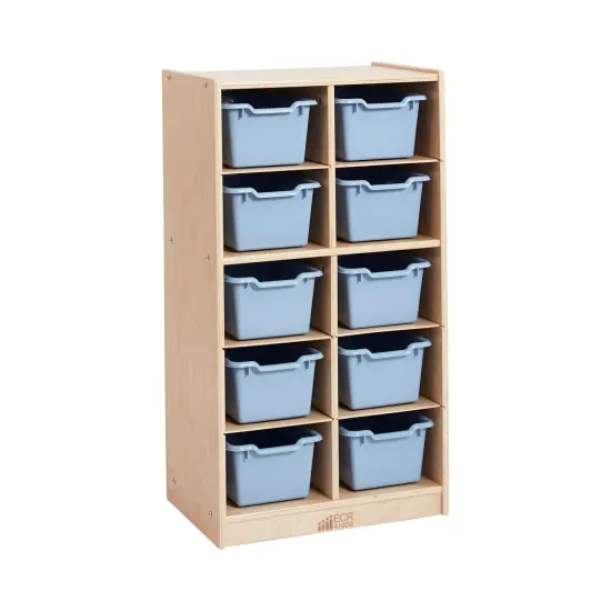 10 Cubby Mobile Tray Cabinet with 10 Scoop Front Storage Bins Powder Blue {1}