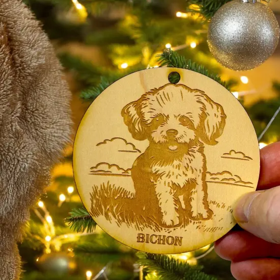 Ornament - Bichon Dog Raw Wood {2}