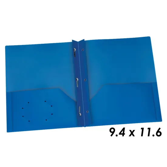 Blue Poly Two Pocket Portfolio with Prongs, Pack of 25 {3}