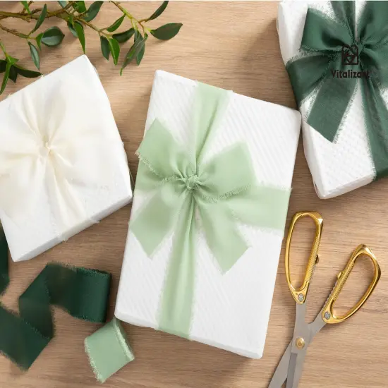 15 Rolls Chiffon Silk Ribbon Handmade Frayed Fringe 1 1/2 Inch Eco-Friendly for Christmas Gift Wrapping Wedding Invitations Bridal Bouquets Bows 30 Yards in total {5}