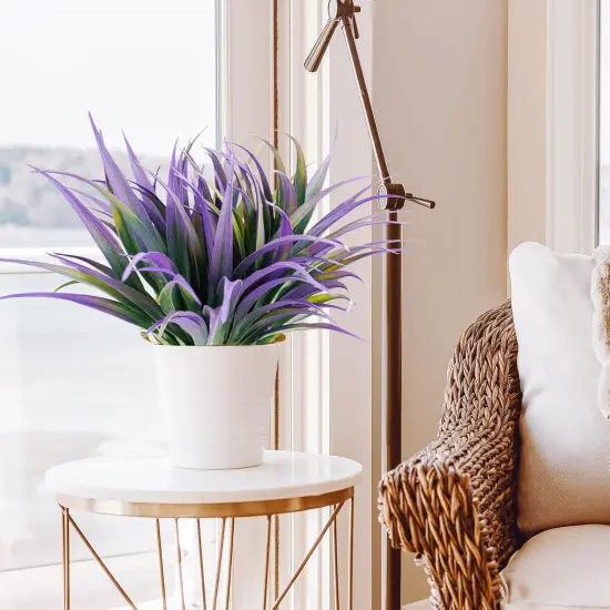 12-Piece UV-Resistant Artificial Grass Set – 17.3 Inch Faux Greenery for Home and Garden Décor Green & purple {8}