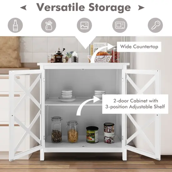 Costway Kitchen Buffet Sideboard Storage Cabinet w/Glass Doors & Adjustable Shelf White\Brown {6}