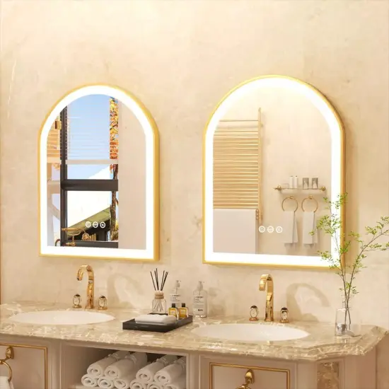 illuminated Gold LED Bathroom Mirror with Aluminum Framed for Vanity Dimmable HD {4}