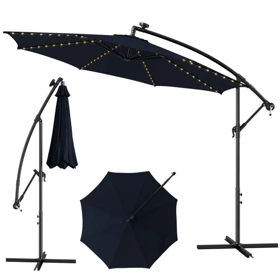 Costway 10FT Patio Solar-Lighted 112 LED Cantilever Offset Umbrella Crank Tilt Outdoor {1}