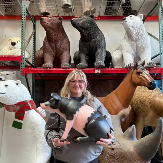 Baby Sitting Black And Pink Pig Life Size Statue {3}