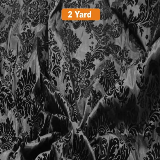 60" Wide Damask Flocking Taffeta Fabricfor Curtains Apparel and Decor Black on Black Damas {1}