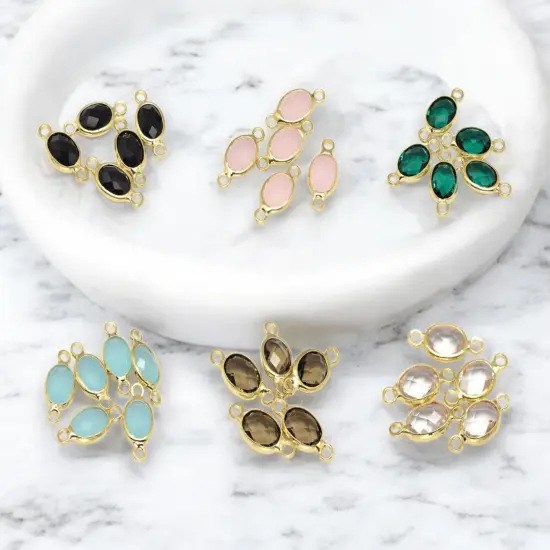 15x7mm Gold Plated Brass Surrounded Glass Connectors - Choose Your Color - 10pcs Pink Opaline (4479) {2}