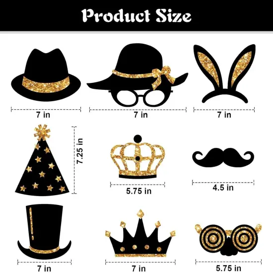 24 Pieces Funny Photo Booth Props for Birthday Weddings Graduation Party Supplies Prom Disco Mardi Gras Party Supplies Mix of Hats, Lipstick, Tie, Crowns(Golden) {4}